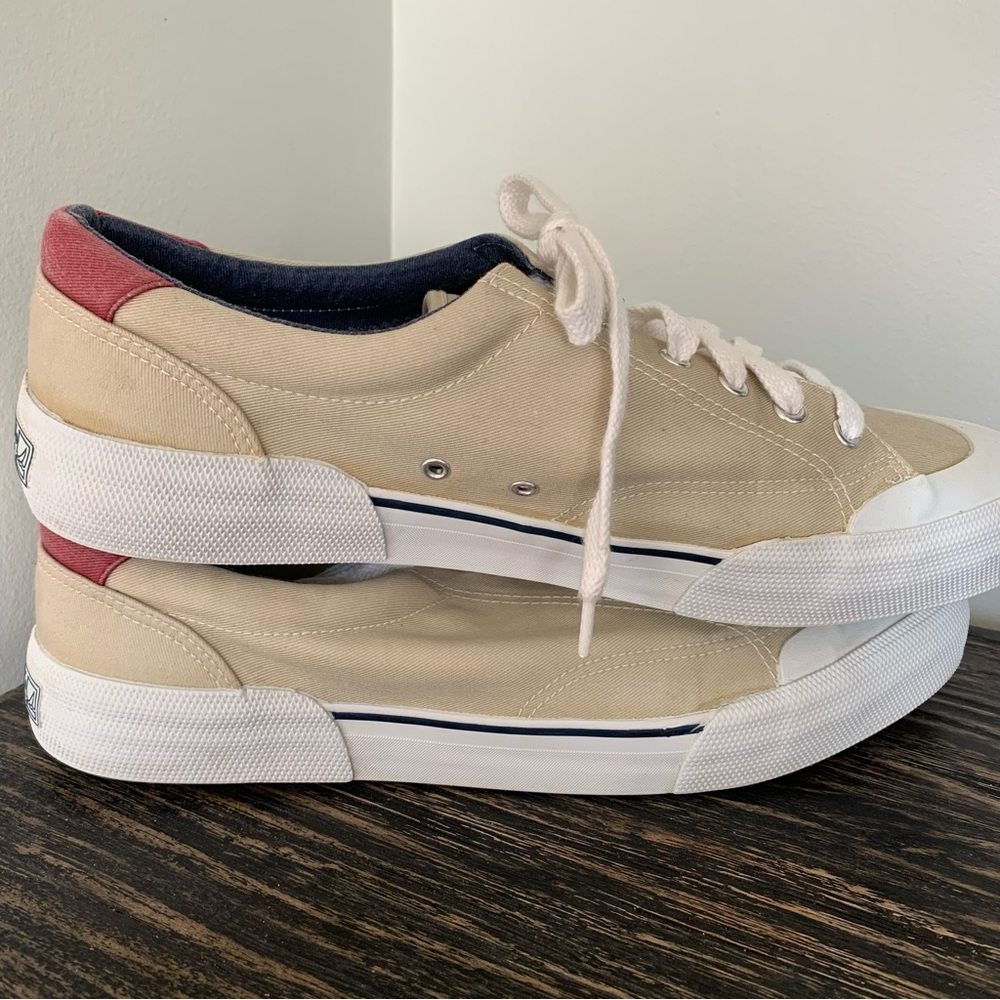 Sperry ⛵️ Top Sider Marine Lace Up Boat Shoes 12M Tan Navy Maroon - Picture 2 of 11